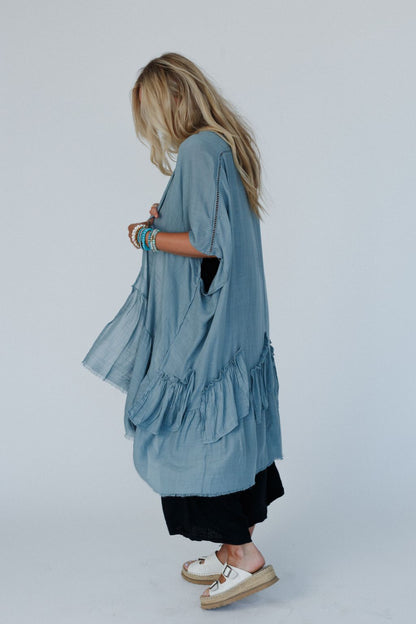 Gwen Ruffle Kimono - Blue Gray