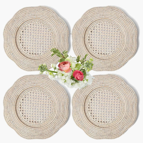 Natural Scalloped Rattan Charger Plates (Set of 4)