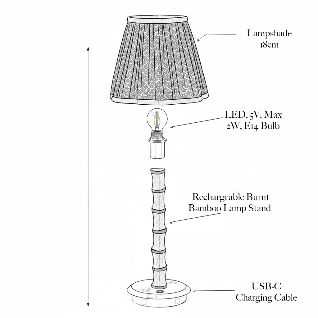Burnt Bamboo Rechargeable Lamp with Olive Lotus Shade (18cm)