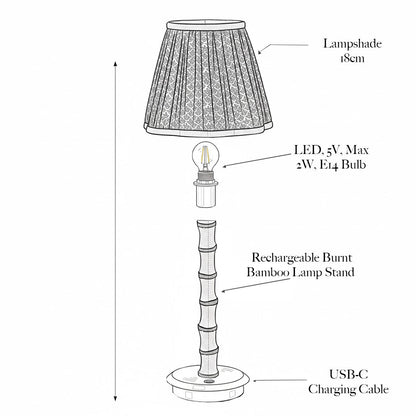 Burnt Bamboo Rechargeable Lamp with Olive Lotus Shade (18cm)