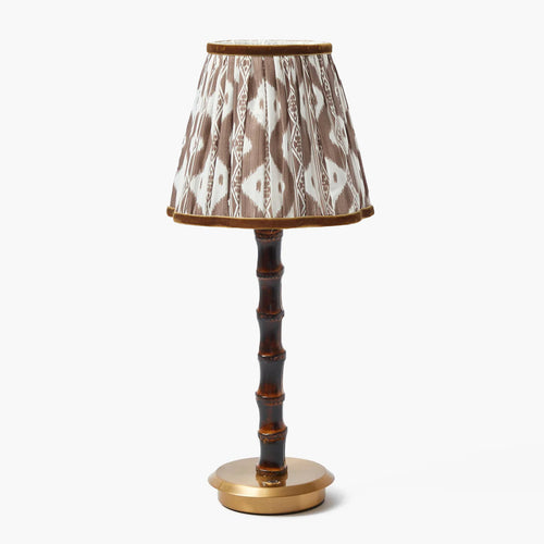 Burnt Bamboo Rechargeable Lamp with Chocolate Ikat Shade (18cm)