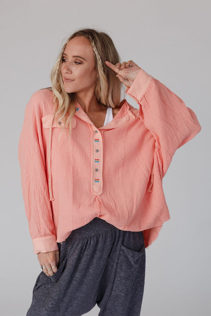 Bono Oversized Hoodie Top - Peach