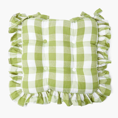 Green Gingham Ruffle Seat Pad Cushion