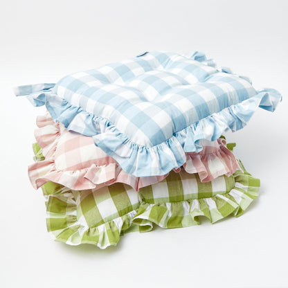 Green Gingham Ruffle Seat Pad Cushions (Set of 4)