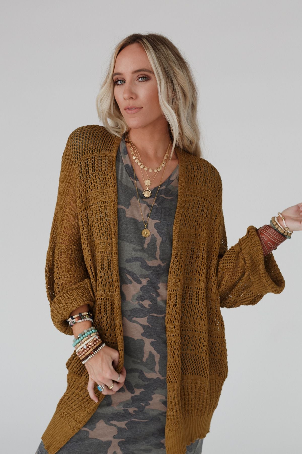 Brenden Knit Netted Cardigan - Brown - Pre Order