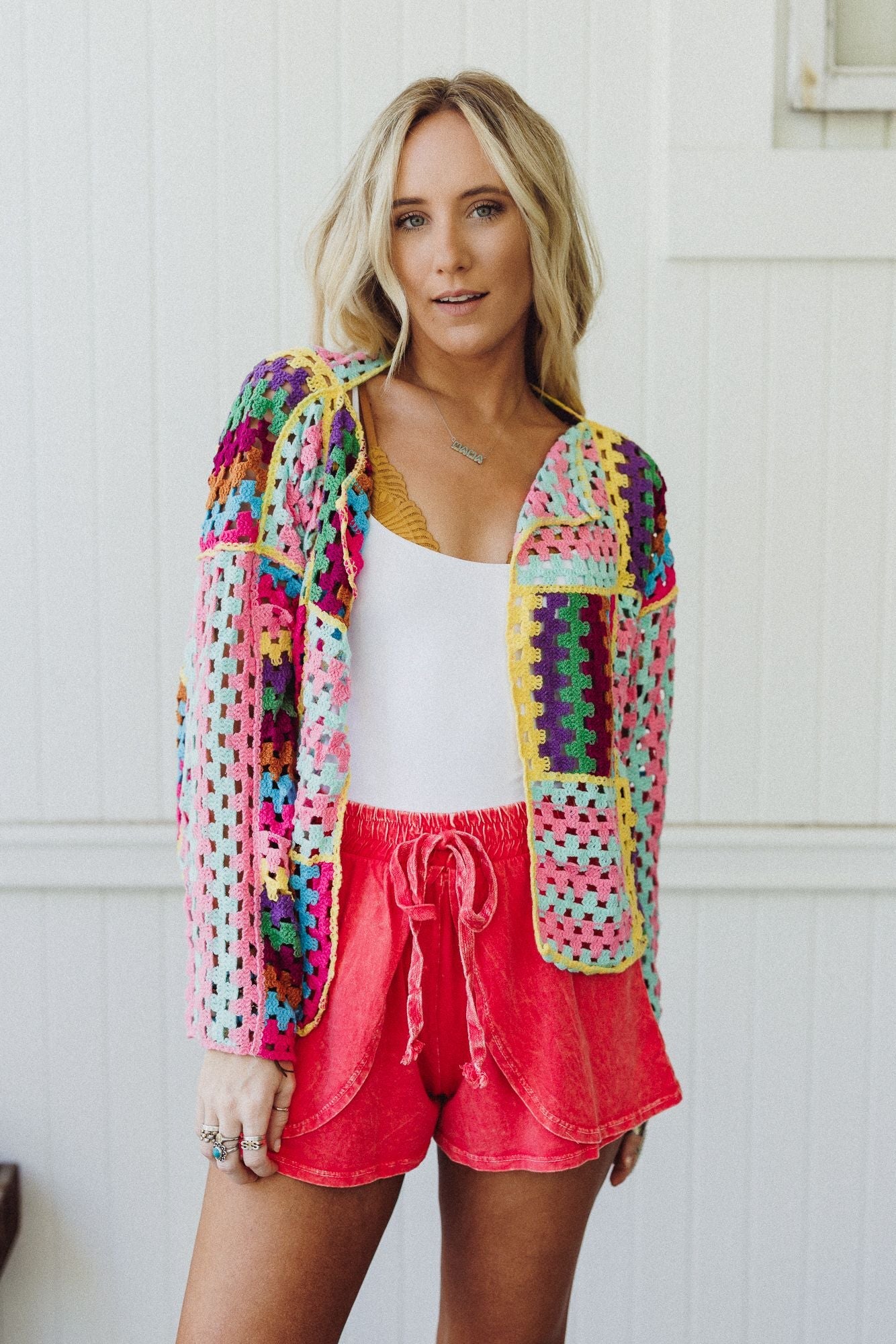 Colorwaves Crochet Cardigan - Pink
