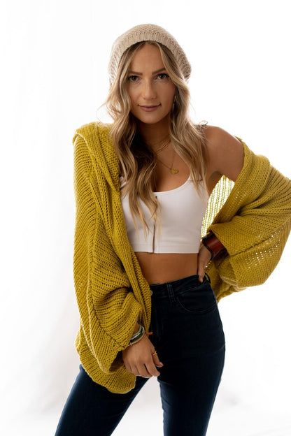 Cozy Hooded Cardigan - Mustard