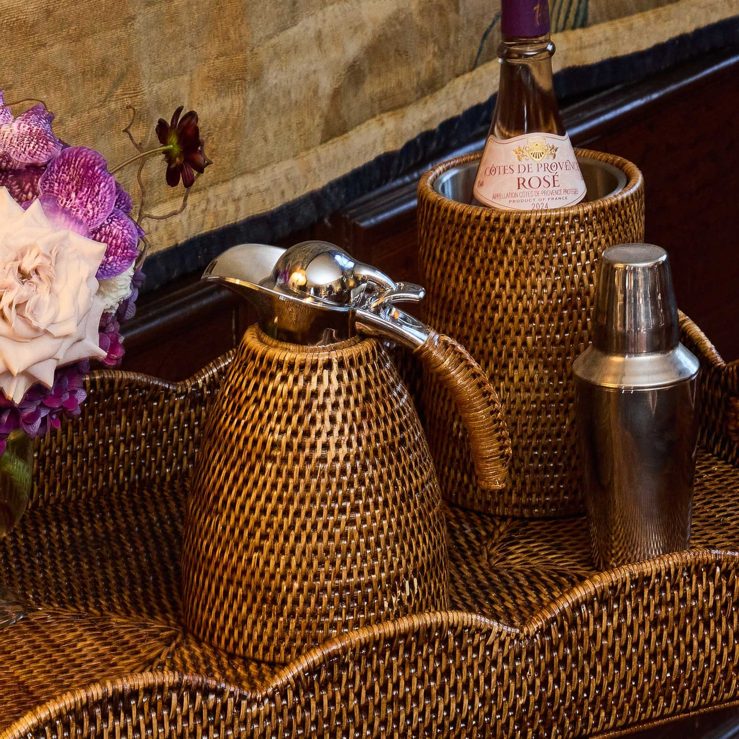 Dark Brown Rattan Butlers Tray