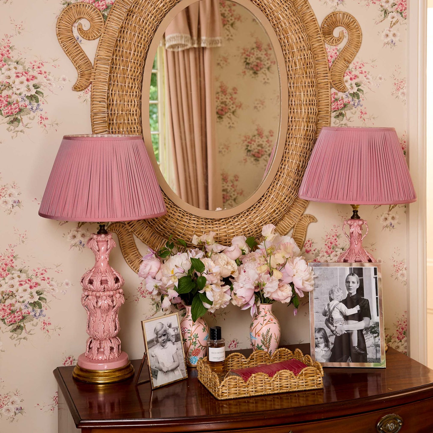 Pink Chinoiserie Tole Vases (Set of 3)
