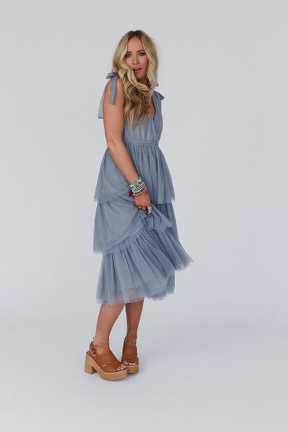 Boho Ballerina Tiered Tulle Dress - Blue