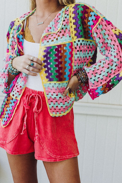 Colorwaves Crochet Cardigan - Pink - Pre Order