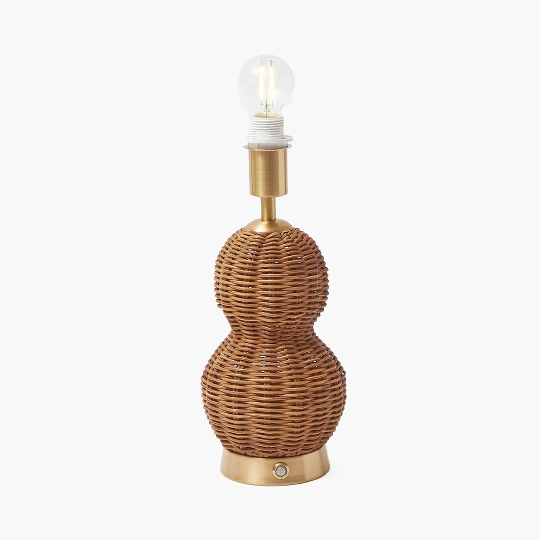 Rattan Bardot Rechargeable Lamp with Green Lotus Shade (18cm)