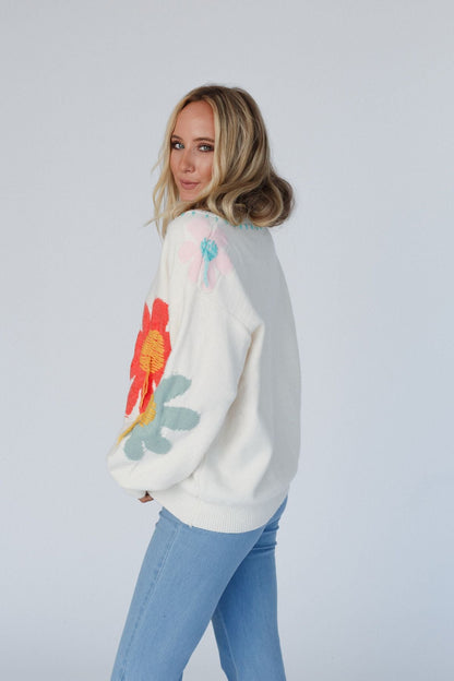 Good Mood Flower Print Sweater - Ivory