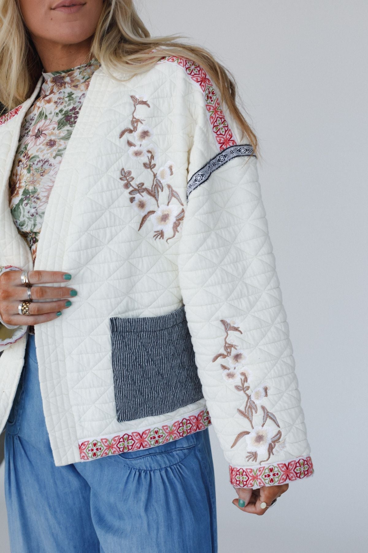 Adeline Embroidered Jacket - Cream