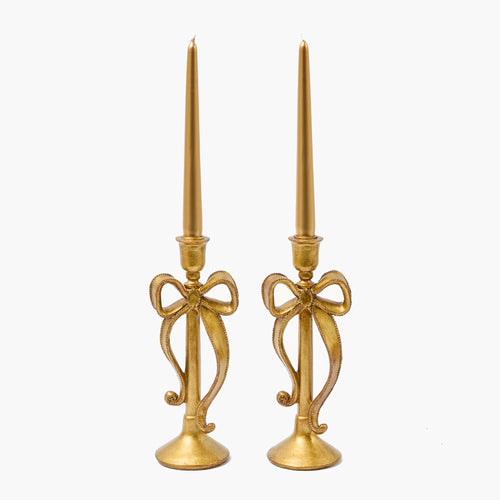 Whimsical Gold Bow Candle Holders (Pair)