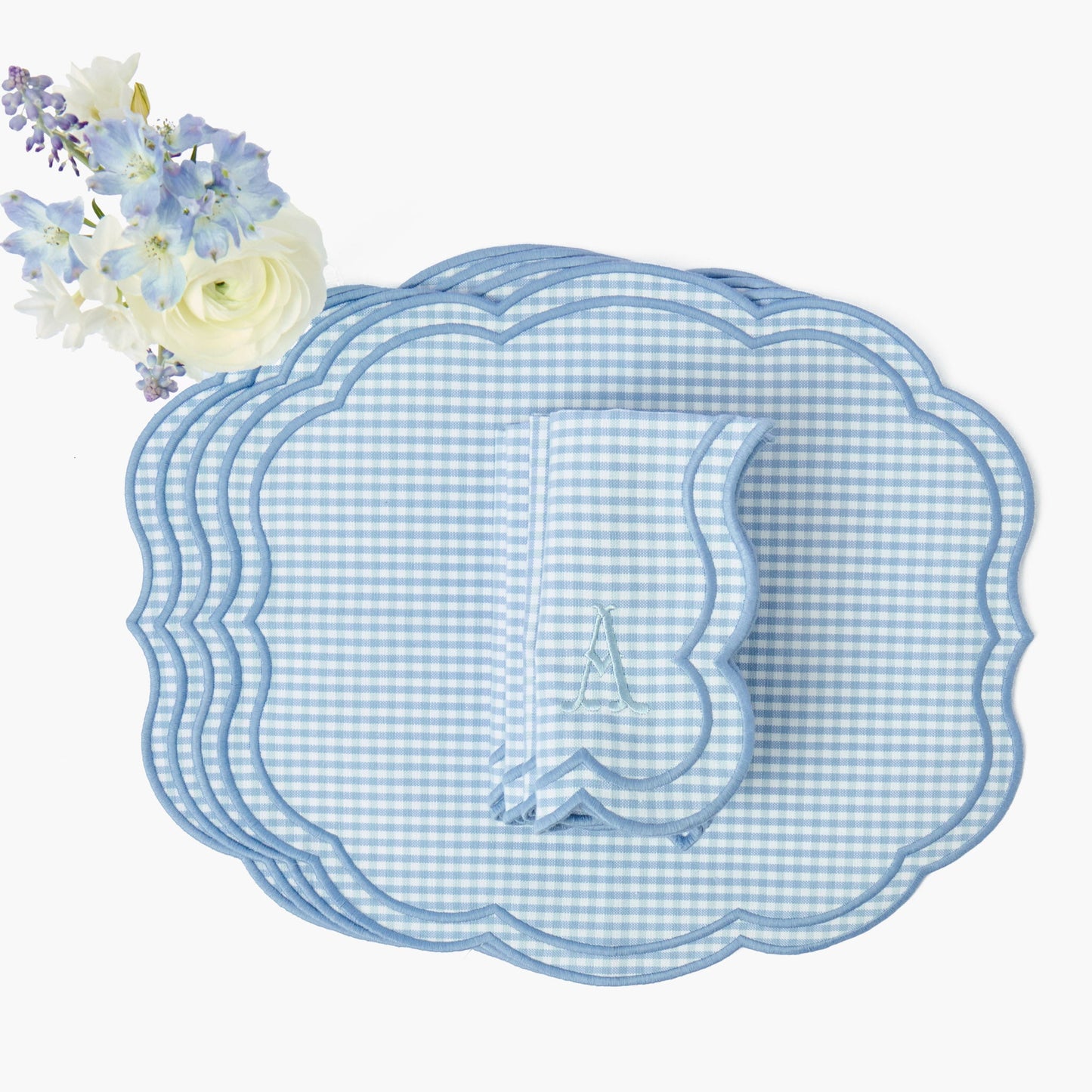 Blue Eloise Gingham Placemats & Napkins (Set of 4)