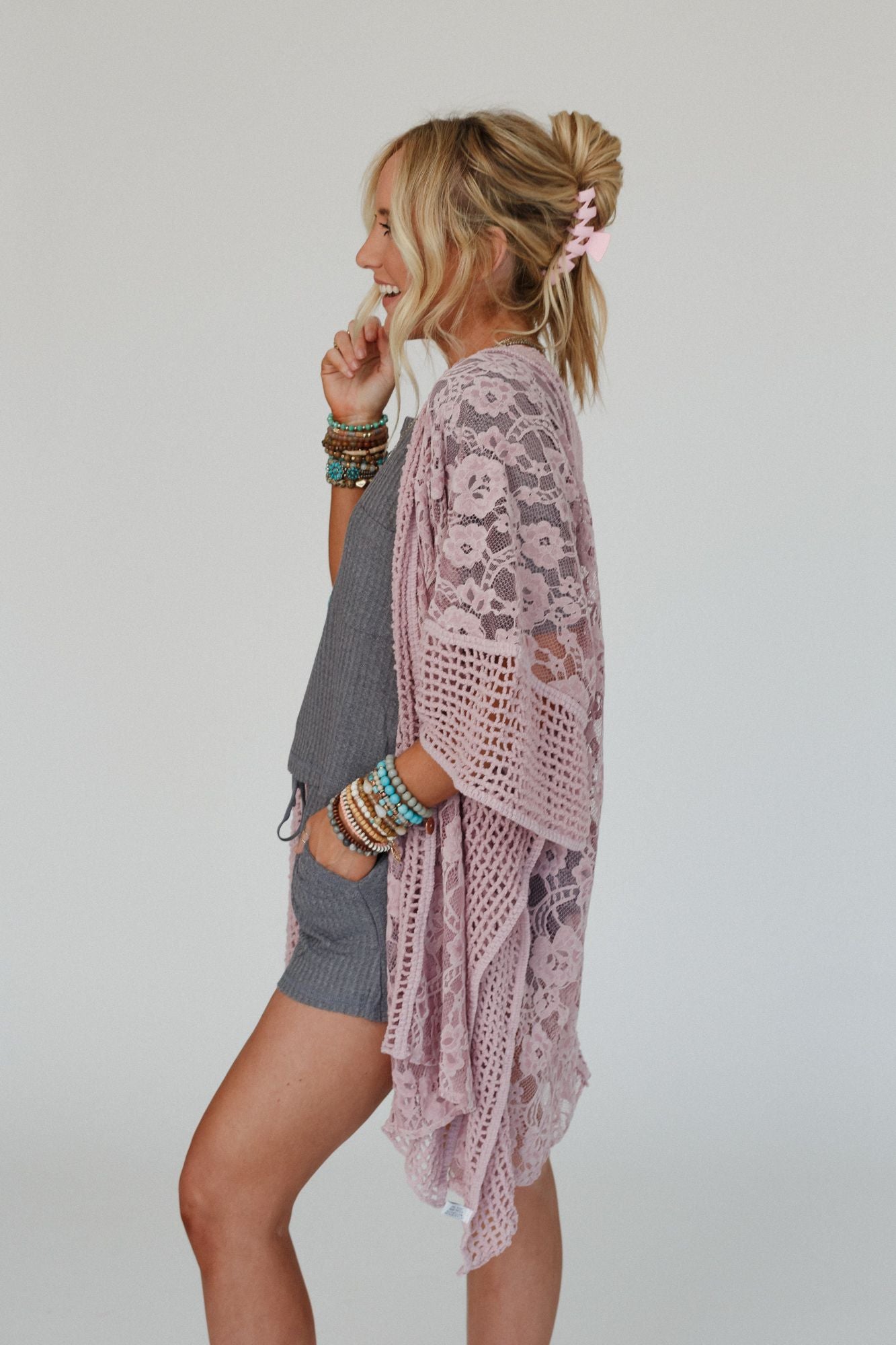 Breezy Floral Lace Kimono - Rose - Pre Order