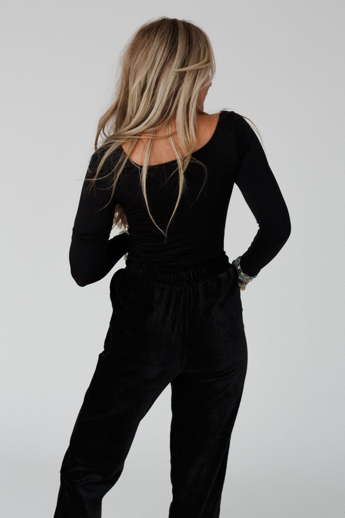 Emmi Square Neck Long Sleeve Top - Black