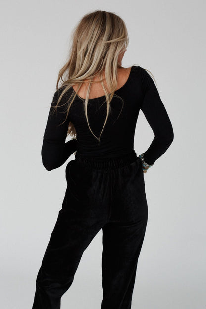 Emmi Square Neck Long Sleeve Top - Black
